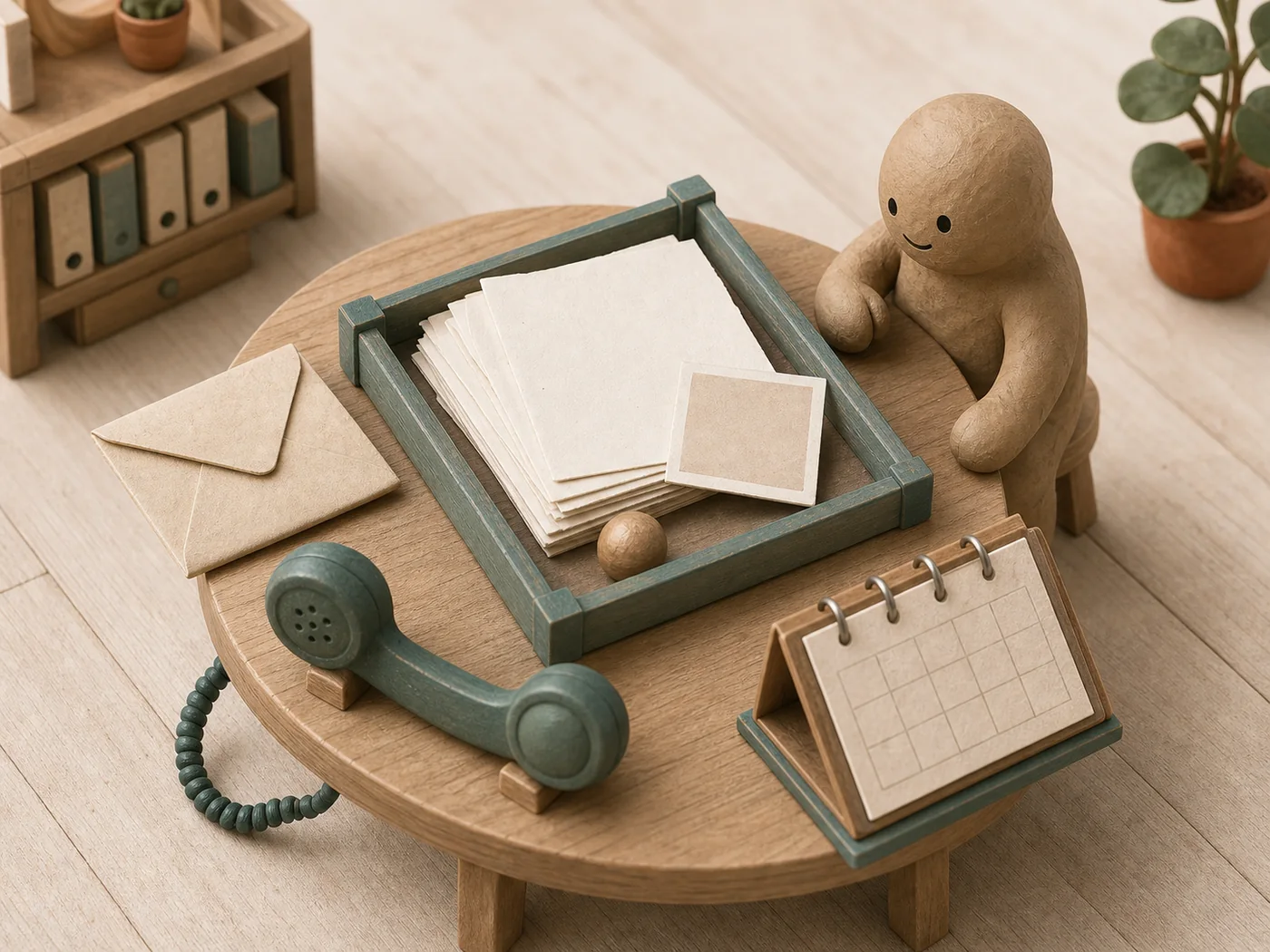 Illustration af en mail, en telefon og en kalender som tre måder at kontakte mig på.